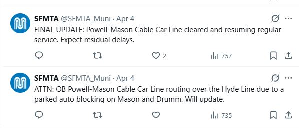SFMTA Powell cars delayed by auto