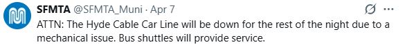 SFMTA Powell-Hyde mechanical issue