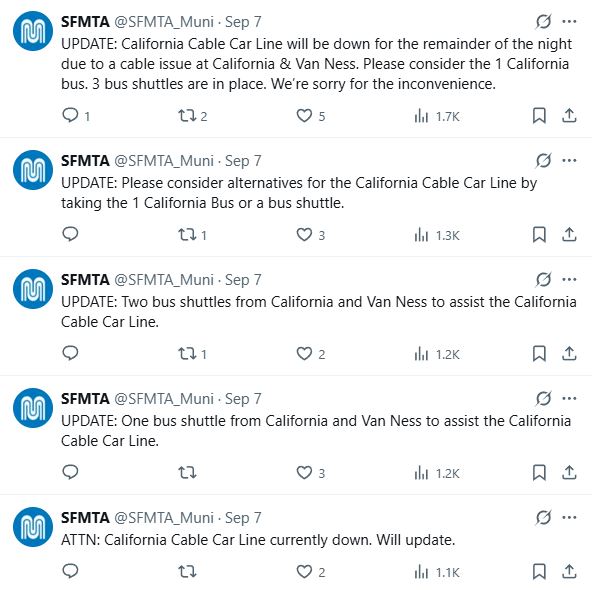 SFMTA California Street cable issue at Van Ness