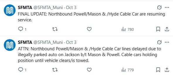 SFMTA Powell cars delayed by auto