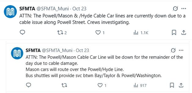 SFMTA Powell Street cable Damage