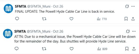 SFMTA Powell/Hyde mechanical issue