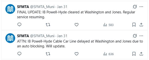 SFMTA Powell-Hyde cars blocked by auto