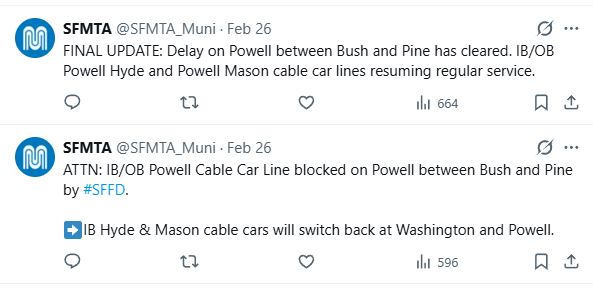SFMTA Powell cars blocked