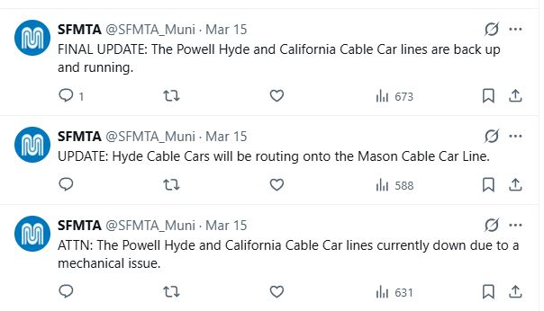 SFMTA Powell cable car mechanical issue