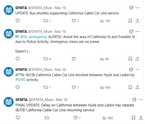 SFMTA California cable cars blocked